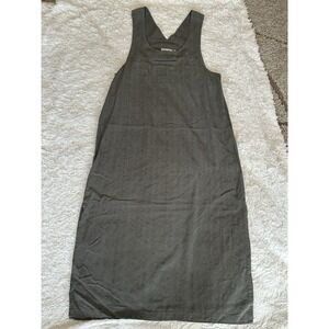 CHICO'S DESIGN Midi Dress Sz 12/14 Green 100% Silk Overalls‎ Minimalist Casual